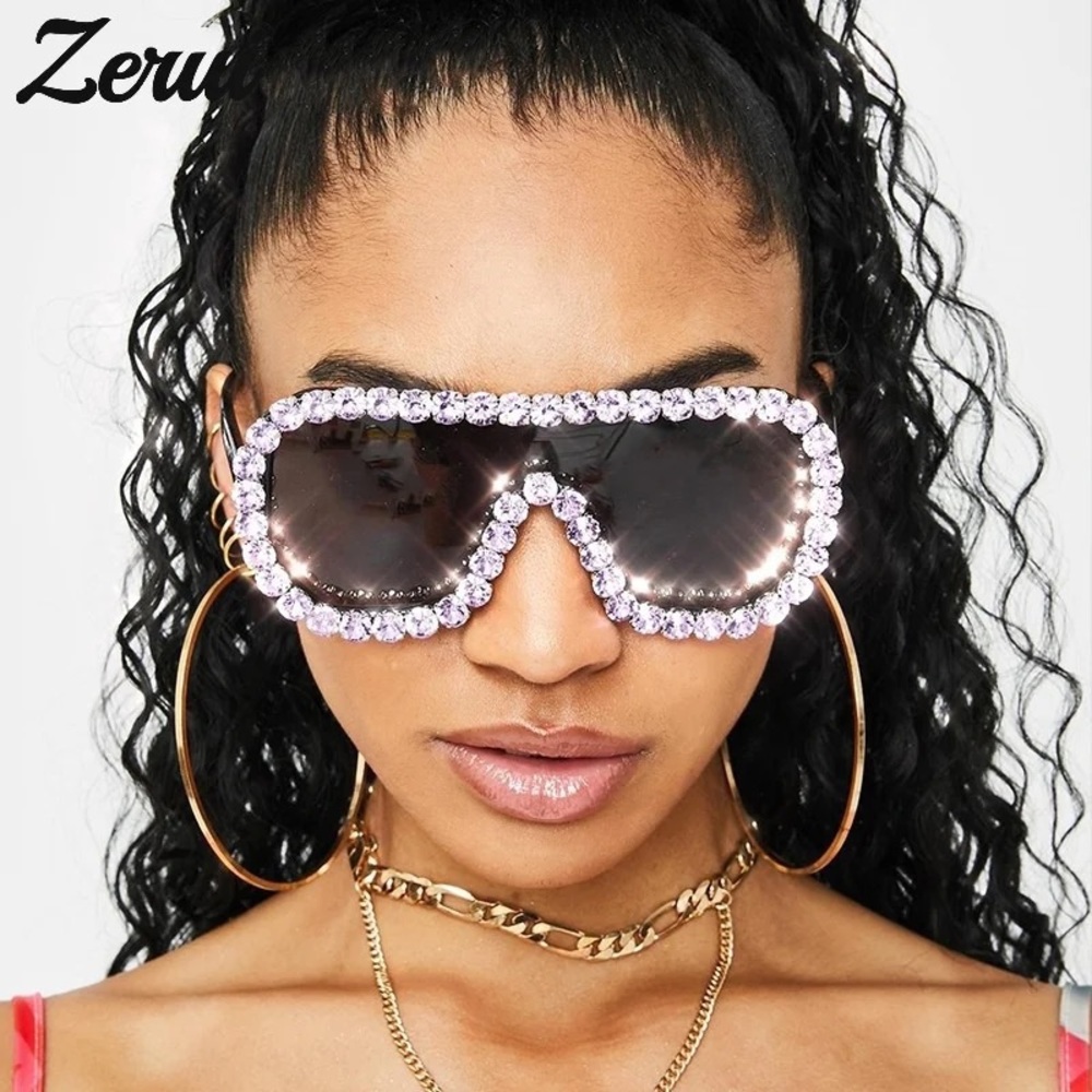Colorful Diamond Women Rhinestone Sun Glasses Vintage Oversized Eyeglasses